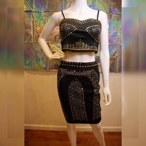 Gold & Black Two-Piece Top and Skirt Set